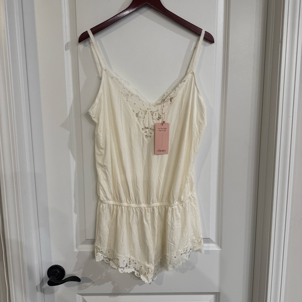 Eberjey Naya Lace Romper PJ Pajamas in Ivory - Picture 3 of 8
